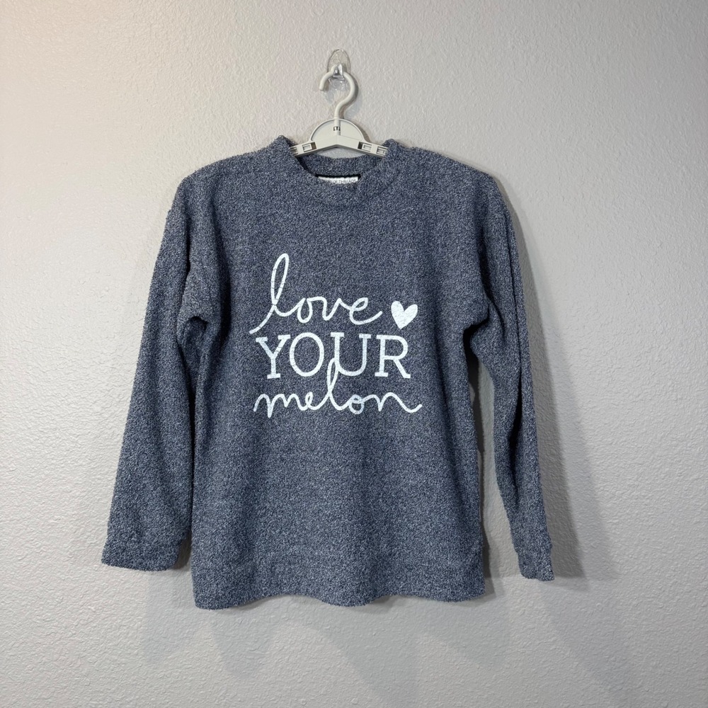 Woolly Threads Women's Size M Blue Love Your Melon Pullover Graphic Sweatshirt